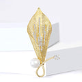 Openwork Calla Lily Pearl Rhinestone Brooch Gold Tone view 3