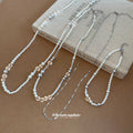 Layered Silver Tone Cross and Pearl Necklace with Mixed Chains view 4