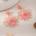 Seven Color Woven Flower and Gold Wire Statement Earrings view 7