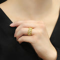 Gold Silver Lattice Clear Stone Wide Band Ring Sizes 6-10 view 5