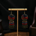 Antique Bronze Thread Disc Bead Leaf Tassel Hook Earrings view 4