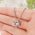 Silver Tone Interlocking Star Pendant Necklace With Clear Stones view 3