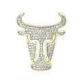 Gold Tone Bull Head Outline Brooch Covered With Clear Crystals view 1