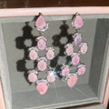 Silver Pink Stone Flower Earrings Rings Four Styles view 7