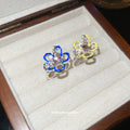 Yellow Enamel Flower Open Ring Pink Crystal Silver Tone view 2