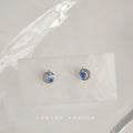 Silver Tone Star Moon Clear Stone And Blue Round Stud Earrings view 4