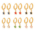 Gold Huggie Hoops Colored Star Glass Drill Charm Drops view 5