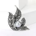 Leaf Cluster Brooch with Faux Pearl Center Decorative Lapel Pin view 1