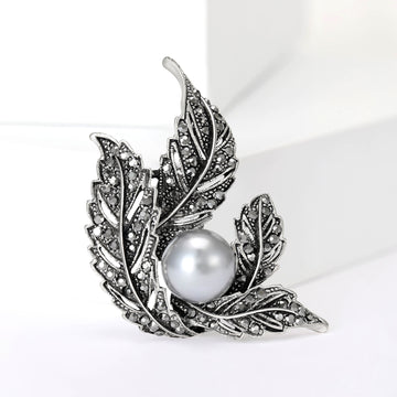 Leaf Cluster Brooch with Faux Pearl Center Decorative Lapel Pin