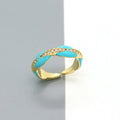 Gold Tone Crystal Enamel Braided Adjustable Open Rings view 6