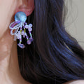 Blue Purple Disc Beaded Tassel Earrings Statement Jewelry view 4