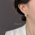 Gold Cluster Pearl Crystal Square Stud Earrings Pair view 2