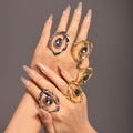 Irregular Open Frame Ring Dark Oval Czech Diamond Gold Silver view 3