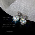 Silver Double Heart Halo Drop Stud Earrings Clear Zircon Stones view 1