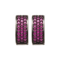 Black Metal Square Huggie Earrings with Crystal Rows view 5