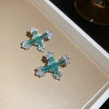 Silver Green Crystal Cross Necklace Bracelet Earring Pieces view 9