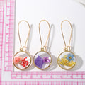 Gold Tone Round Pressed Flower Resin Long Hook Earrings in Ten Styles view 5
