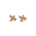 Gold Tone Matte Mini Four Petal Flower Stud Earrings For Women view 5