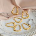 Gold Steel Irregular Teardrop Organic Open Hoop Earrings view 2