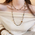 Gold Dual Layer Mixed Brown Stone Geometric Bead Necklace view 3