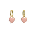 Pink Heart Charm Huggie Hoop Earrings in Gold Tone view 5