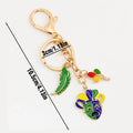 Gold Tone Carnival Jester Mask Charm Keychain with Colorful Feather Accent view 4