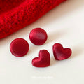 Red Fabric Covered Round Stud Earrings with Soft Sheen view 2
