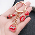 Red Lipstick Handbag and Heart Metal Keychain Collection view 3