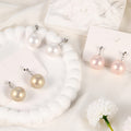 White Pearl Look Ball Silver Tone Dangle Stud Earrings view 1