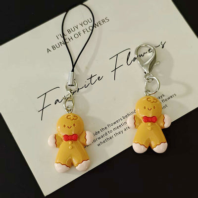 Gingerbread man resin charms phone strap and lobster clasp pair