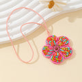 Beaded Multicolor Flower Pendant Necklace Pink Cord view 2