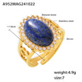 Gold Open Oval Natural Stone Ring Zircon Halo Size 7 view 6
