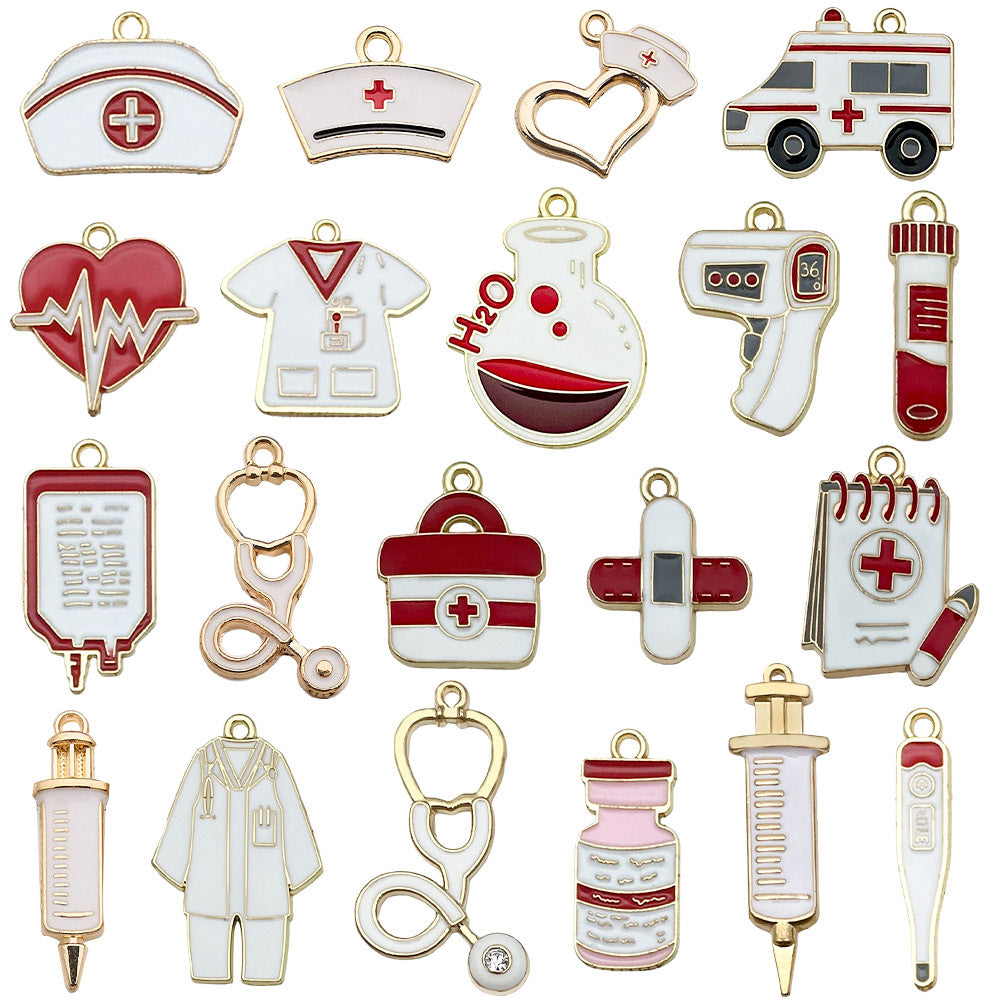 Enamel Zinc Alloy Nurse Hat ECG Medical Tool Nurse Cap Charm Pendant for DIY Bracelet Necklace