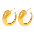 Chunky C Shape Hollow Horn Hoop Stud Earrings Gold Tone Metal view 5