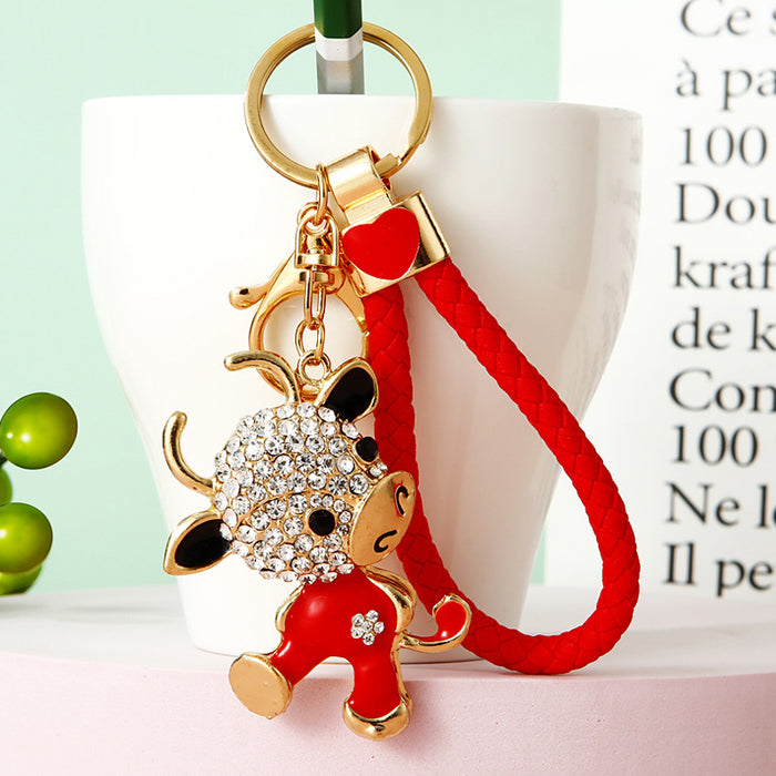 Jeweled Zodiac Cow Keychains with Braided and Bare Wrist Loops