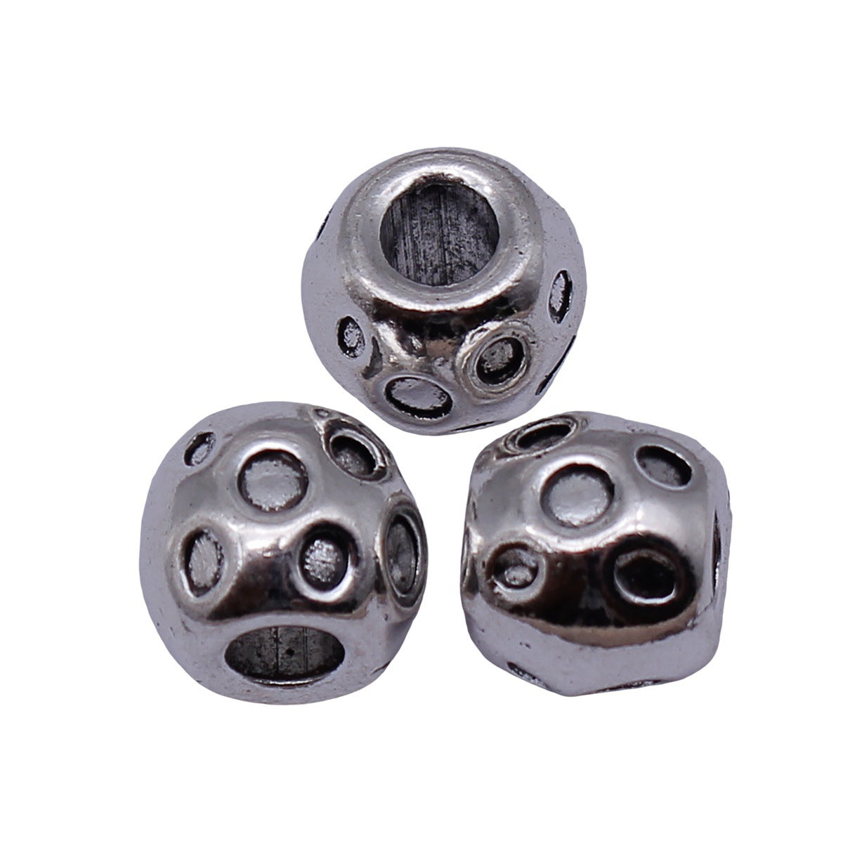 12x12x10mm 3.8g Antique Silver Zinc Alloy Concave Dot Large Hole Spacer Beads for Bracelet Jewelry Making