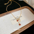 Gold Red Enamel Double Heart Y Lariat Chain Necklace view 2