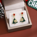 Red Star Green Christmas Tree Bell Dangle Stud Earrings view 3