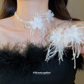 White Feather Flower Pearl Crystal Necklace Ear Clips view 3