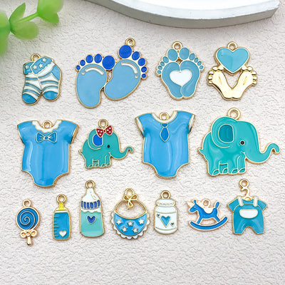 Colorful elephant charms arranged on a light background