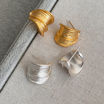 Brushed Layered C Stud Earrings In Gold And Silver
