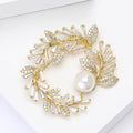 Gold Tone Crystal Leaf Wreath Brooch Pearl Accent Pin view 4