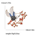 Crane and Blossom Brooch in Metal with Blue-winged Crane Perched on Red Flowering Branches view 6