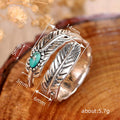 Aqua Oval Stone Feather Adjustable Ring Antiqued Silver Tone view 4