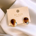Brown Cabochon Round Gold Tone Stud Earrings Jewelry Design view 3