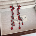 Black Branch Chain and Red Teardrop Long Hook Earrings view 2