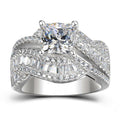 Silver Princess Cut Twisted Baguette Halo Ring Sizes 6-10 view 1