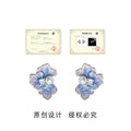 Silver Tone Blue Purple Iris Flower And Pearl Stud Earrings view 3