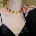 Gold Multicolor Oval Cabochon Choker Necklace Two Styles view 3