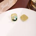 Orange and Blue Landscape Square Statement Stud Earrings view 4